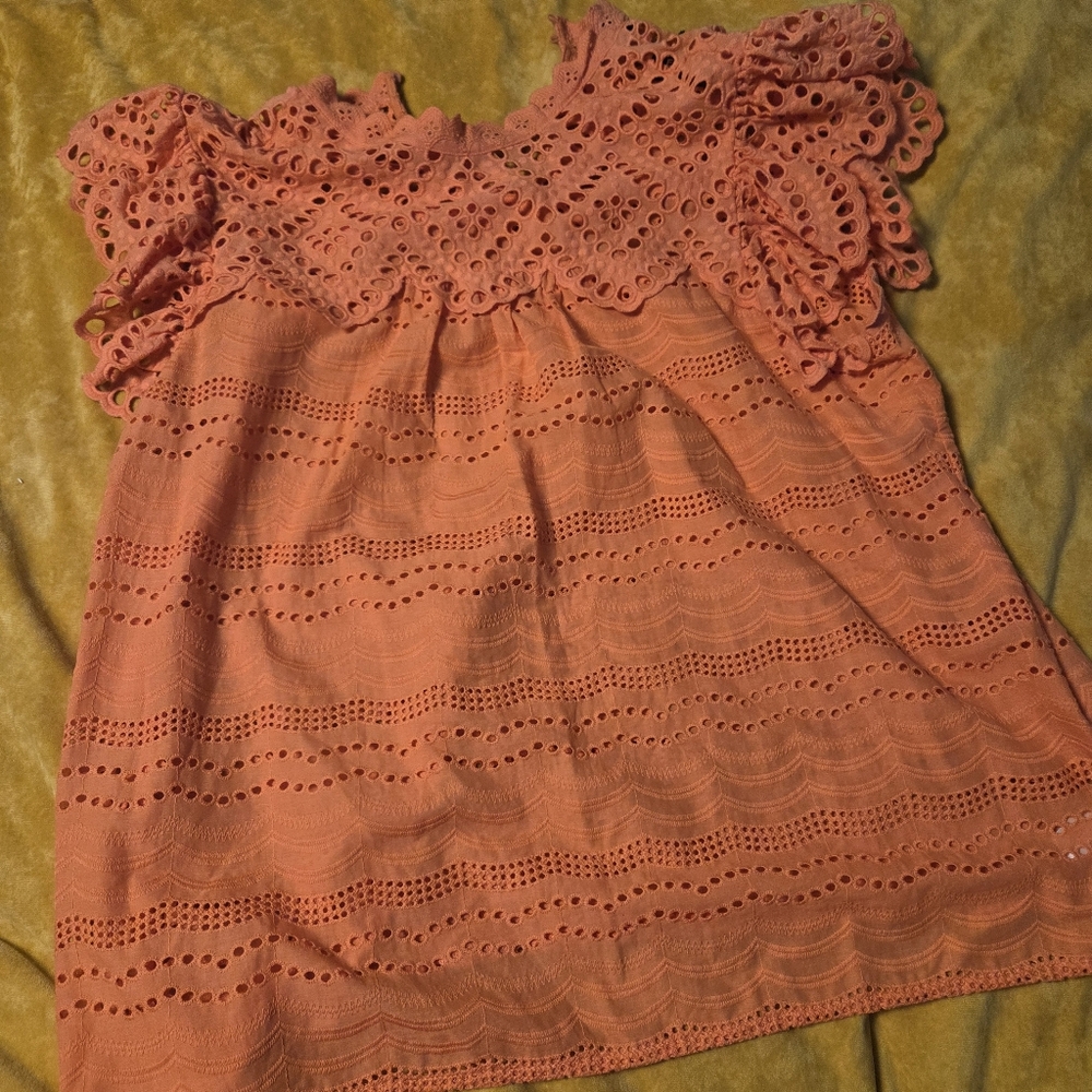 Express Coral Eyelet Blouse NWT